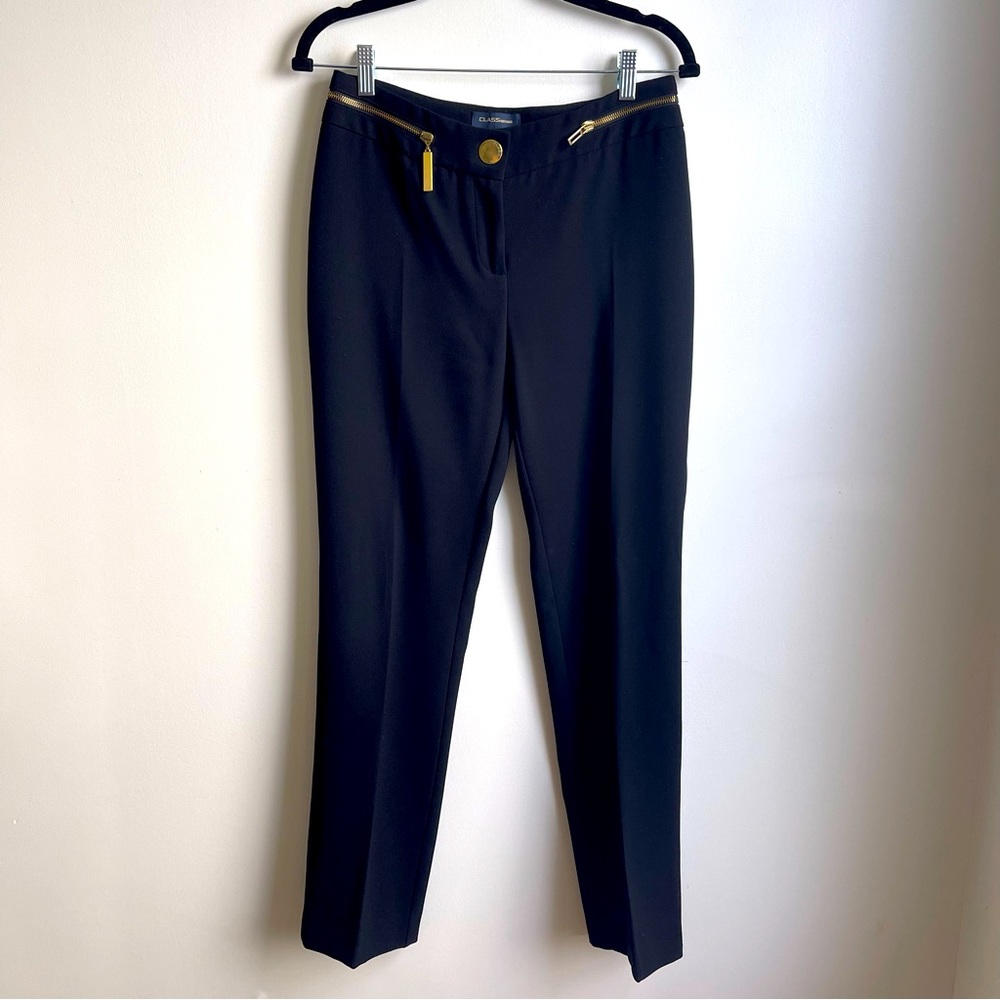 Vintage 90s Y2k Roberto Cavalli CLASS Black Pants Trousers Slacks Gold Zipper 8